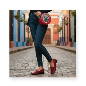 Vintage: Kurt Geiger 𖦹 Heeled Loafers Gold Ring Hardware 𖦹 Red Leather 𖦹 37.5